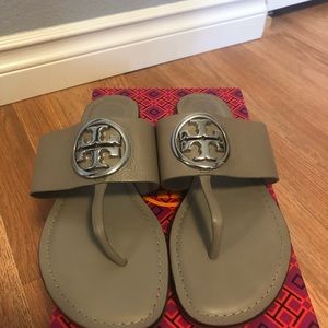 Tori Burch gray leather sandals